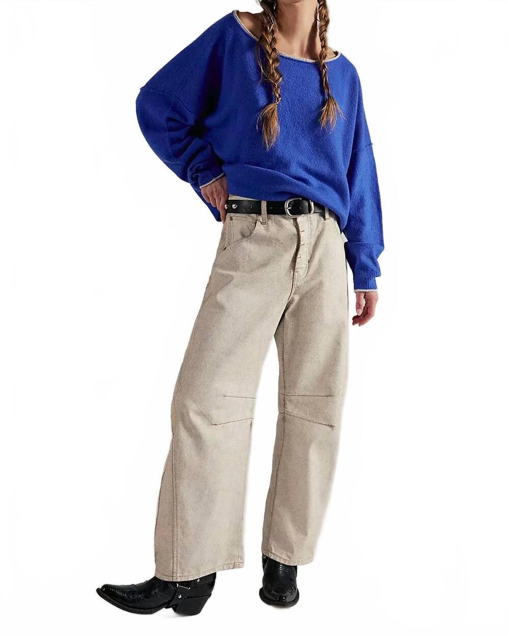 NEW FREE PEOPLE see me softspun pullover in mazarine combo
